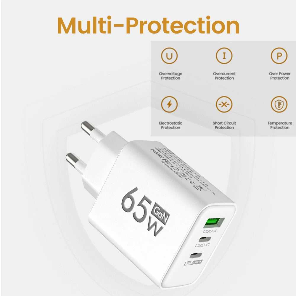 65W Type C Fast Charging 3 Ports