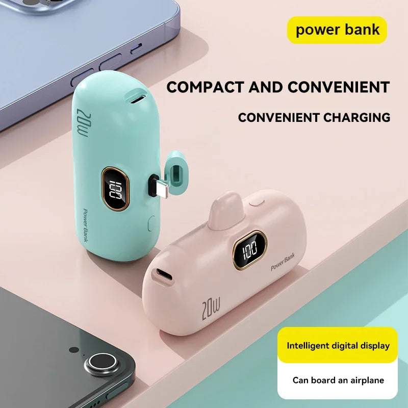 Xiaomi Mini Power Bank 30000mAh Built Cable Portable Mobile Phone Charger External Battery Capsule Powerbank For Type-C