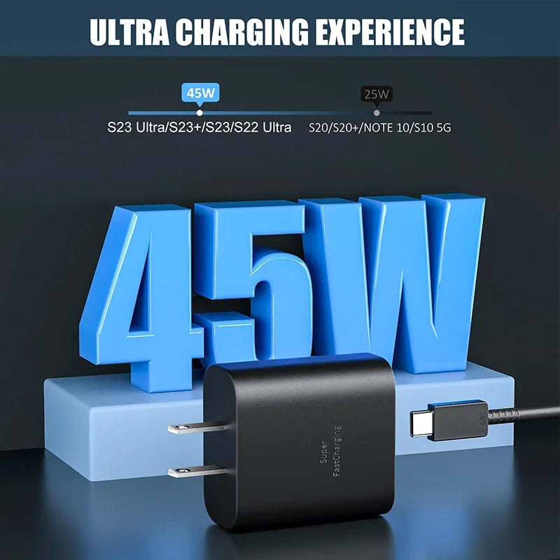 PD 45W Super Fast Charger For Samsung Galaxy S24 Ultra S23 S22 S21 S20 Note 10 20 Plus A54 A53 5G USB Type C Fast Charging Cable