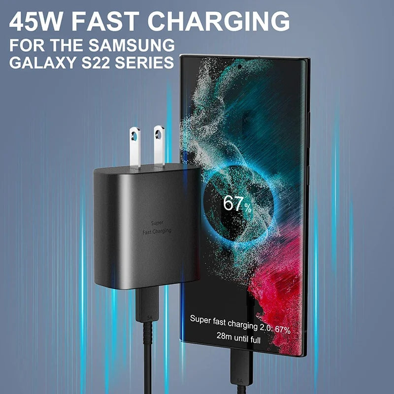 PD 45W Super Fast Charger For Samsung Galaxy S24 Ultra S23 S22 S21 S20 Note 10 20 Plus A54 A53 5G USB Type C Fast Charging Cable