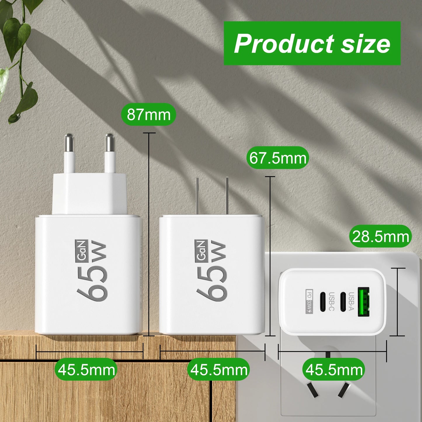 65W Type C Fast Charging 3 Ports