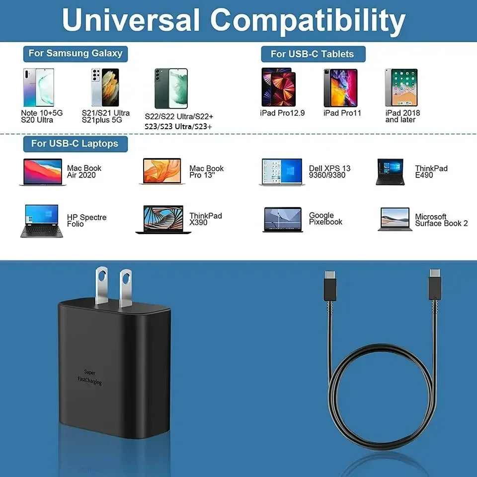 PD 45W Super Fast Charger For Samsung Galaxy S24 Ultra S23 S22 S21 S20 Note 10 20 Plus A54 A53 5G USB Type C Fast Charging Cable