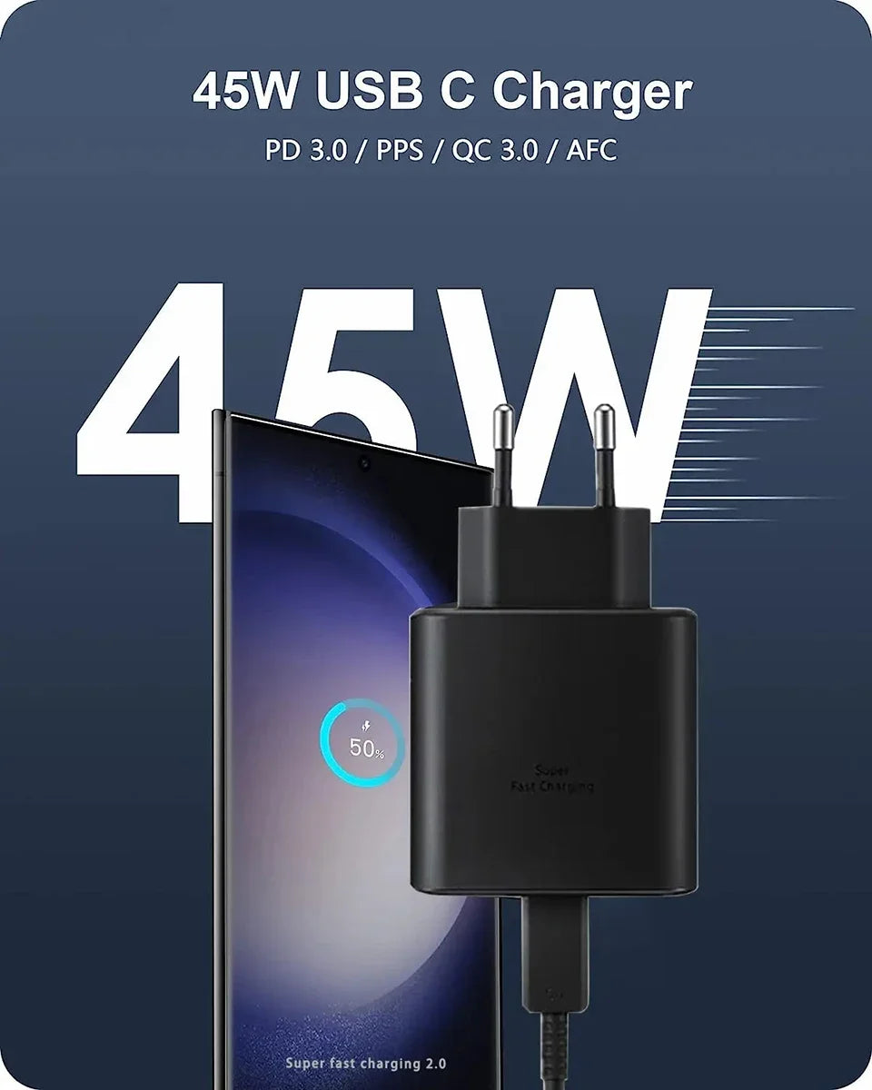 PD 45W Super Fast Charger For Samsung Galaxy S24 Ultra S23 S22 S21 S20 Note 10 20 Plus A54 A53 5G USB Type C Fast Charging Cable