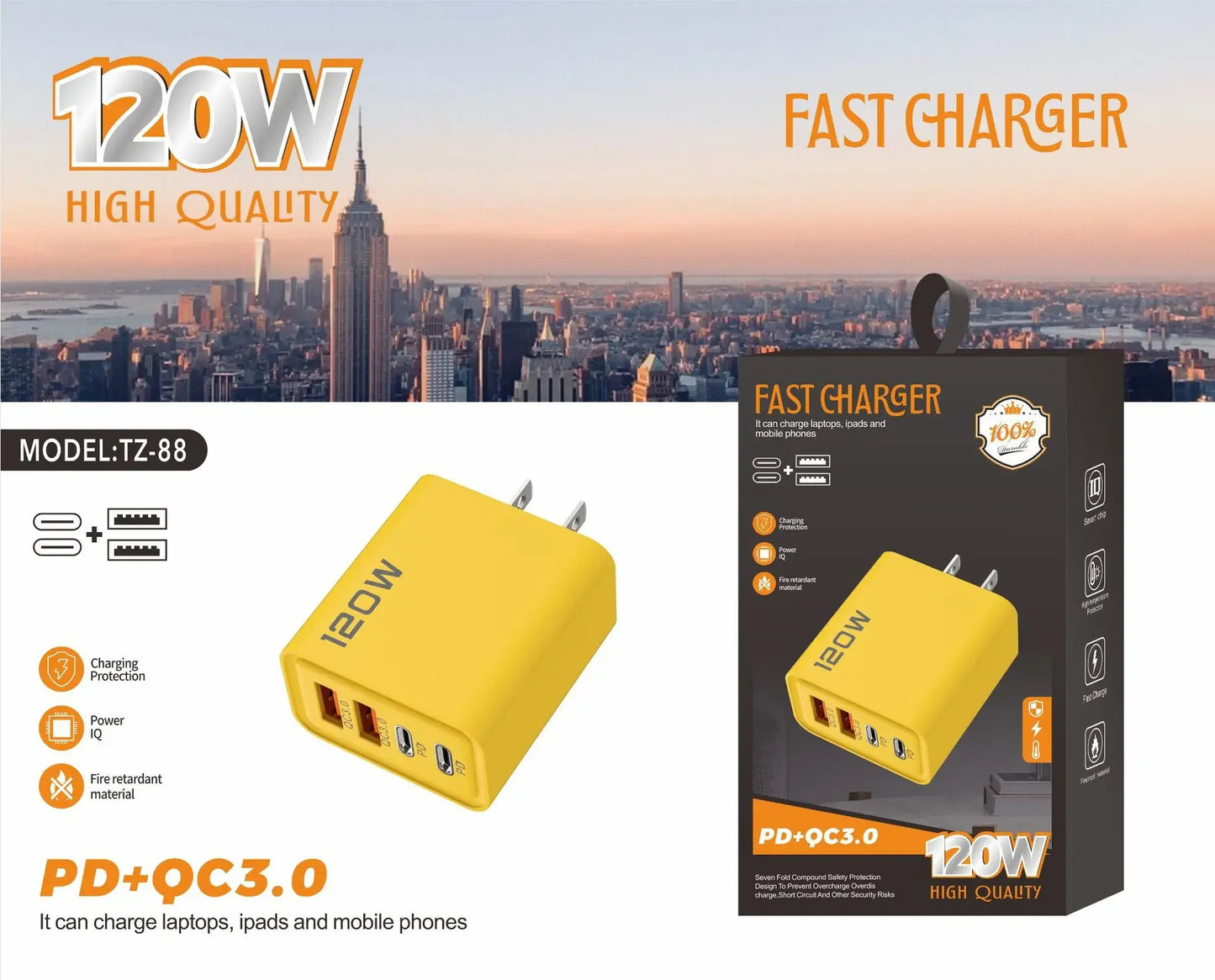 Super fast charger 120W EU/US plug