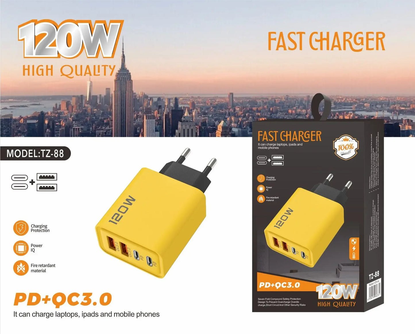 Super fast charger 120W EU/US plug